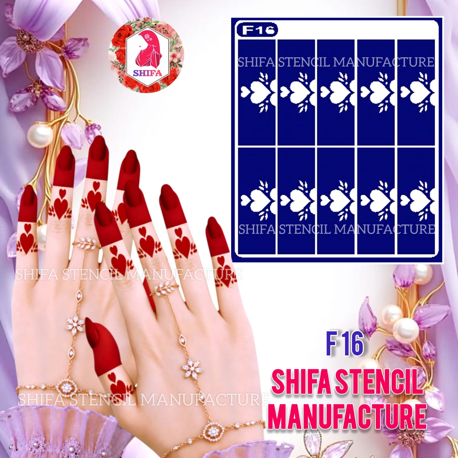 F 16 Sweetheart Vines Henna Stencil Sticker Overview Henna Stencil - Shifa Stencil